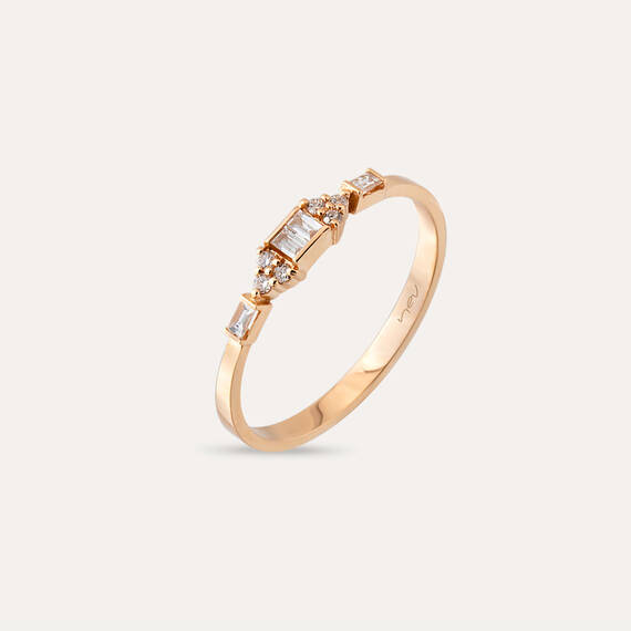0.14 CT Baguette Cut Diamond Rose Gold Ring - 3