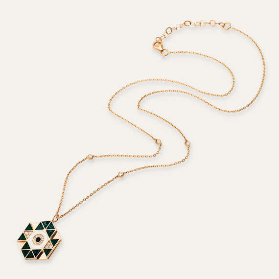 0.18 CT Diamond and Enamel Rose Gold Necklace - 4