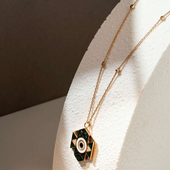 0.18 CT Diamond and Enamel Rose Gold Necklace - 2