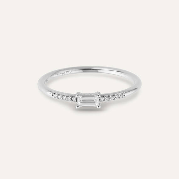 0.19 CT Baguette Cut Diamond White Gold Ring - 5