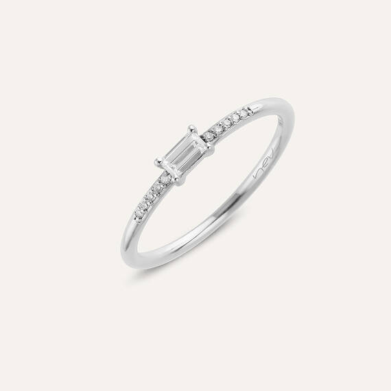 0.19 CT Baguette Cut Diamond White Gold Ring - 3