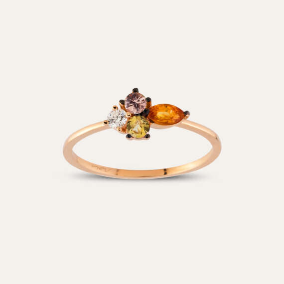 0.46 CT Multicolor Sapphire and Diamond Rose Gold Ring - 1