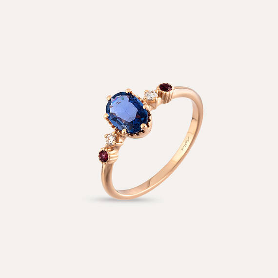 0.92 CT Blue Sapphire and Diamond Rose Gold Ring - 1