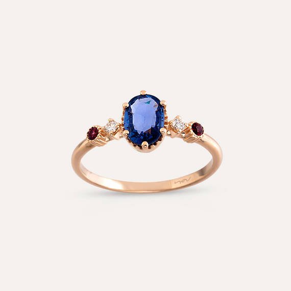 0.92 CT Blue Sapphire and Diamond Rose Gold Ring - 3