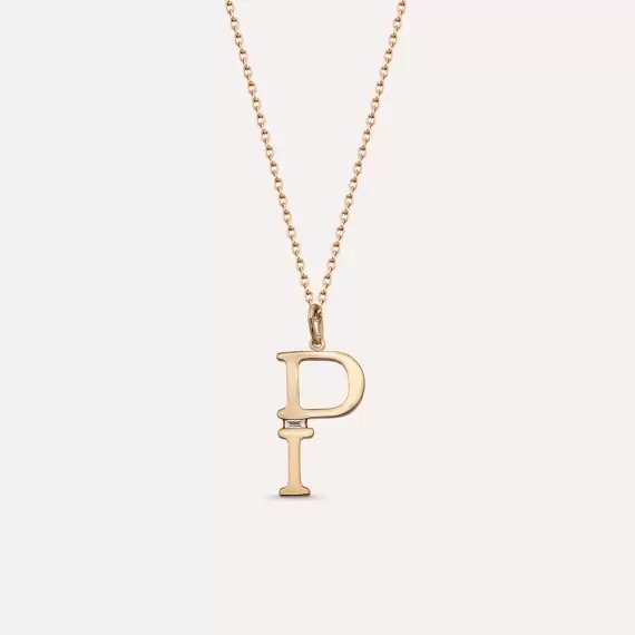 0.02 CT Baguette Cut Diamond P Letter Rose Gold Necklace - 1