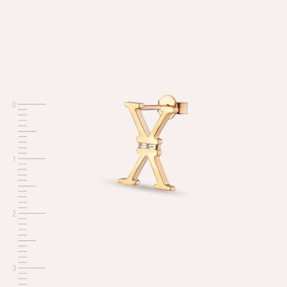 0.02 CT Baguette Cut Diamond X Letter Single Earring - 2