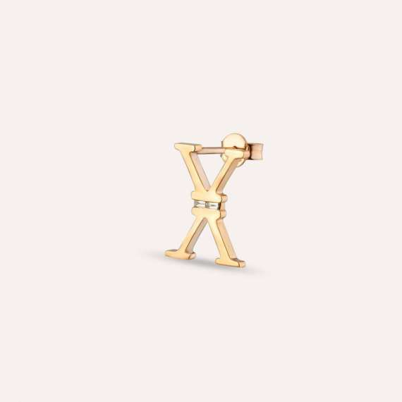 0.02 CT Baguette Cut Diamond X Letter Single Earring - 1