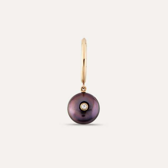 0.02 CT Diamond and Black Pearl Single Earring - 3