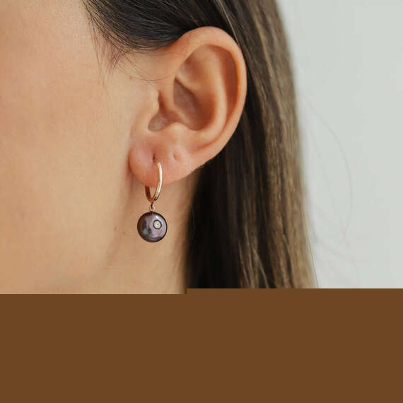 0.02 CT Diamond and Black Pearl Single Earring - 1