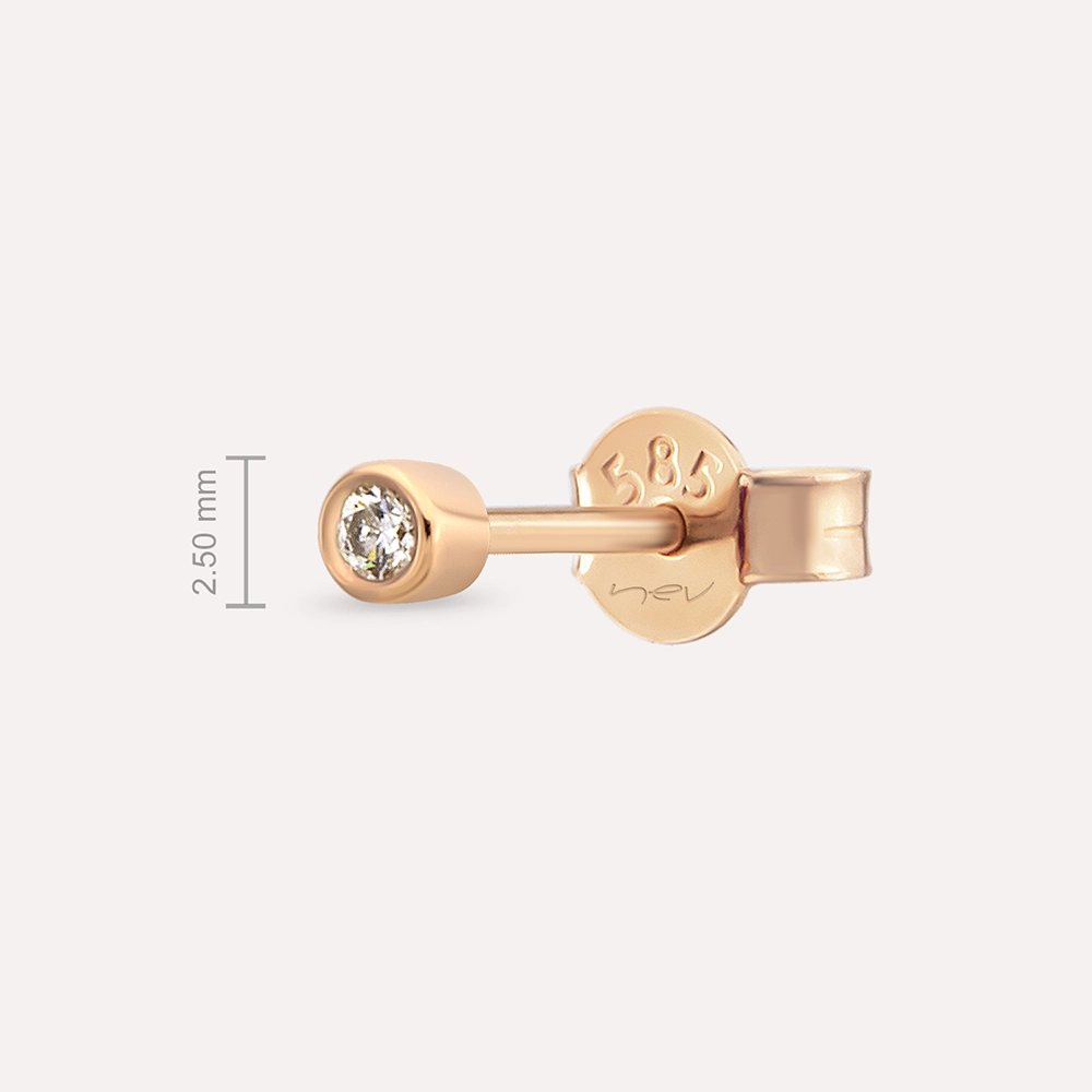 0.02 CT Pırlanta Taşlı Rose Altın Tek Küpe - 4