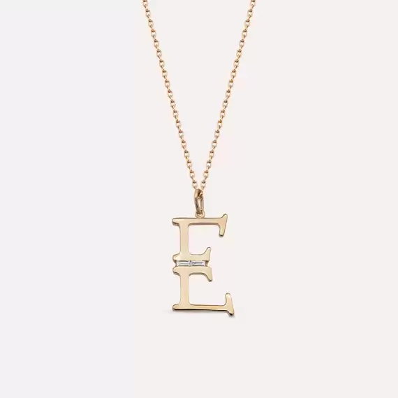 0.03 CT Baguette Cut Diamond E Letter Rose Gold Necklace - 1