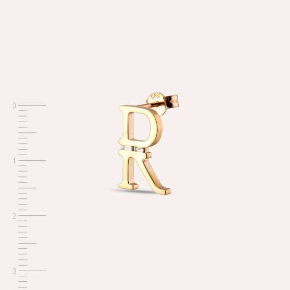 0.03 CT Baguette Cut Diamond R Letter Single Earring - 4
