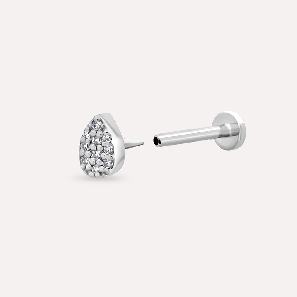 0.03 CT Pırlanta Taşlı Beyaz Altın Piercing - 3
