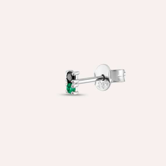 0.04 CT Black Diamond and Emerald Mini Single Earring - 1