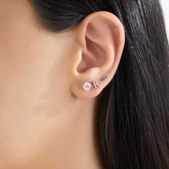 0.04 CT Black Diamond and Emerald Mini Single Earring - 2