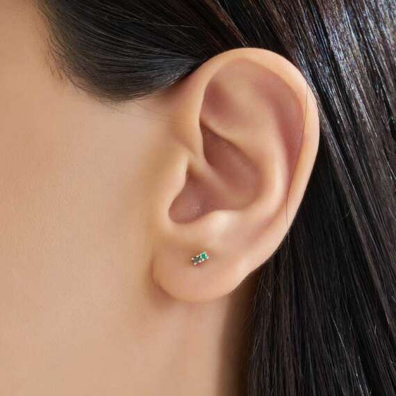 0.04 CT Black Diamond and Emerald Mini Single Earring - 4