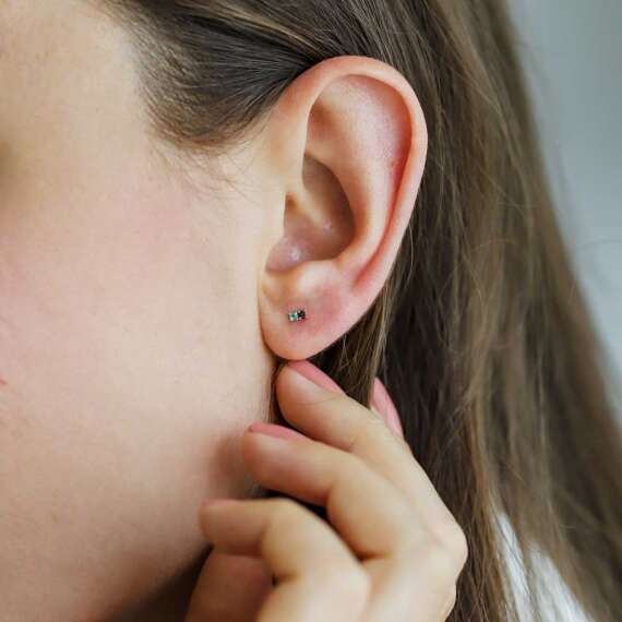 0.04 CT Black Diamond and Emerald Mini Single Earring - 2