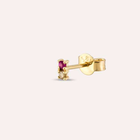 0.04 CT Brown Diamond and Ruby Mini Single Earring - 1