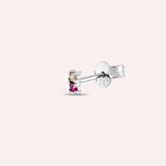 0.04 CT Brown Diamond and Ruby Mini Single Earring - 1