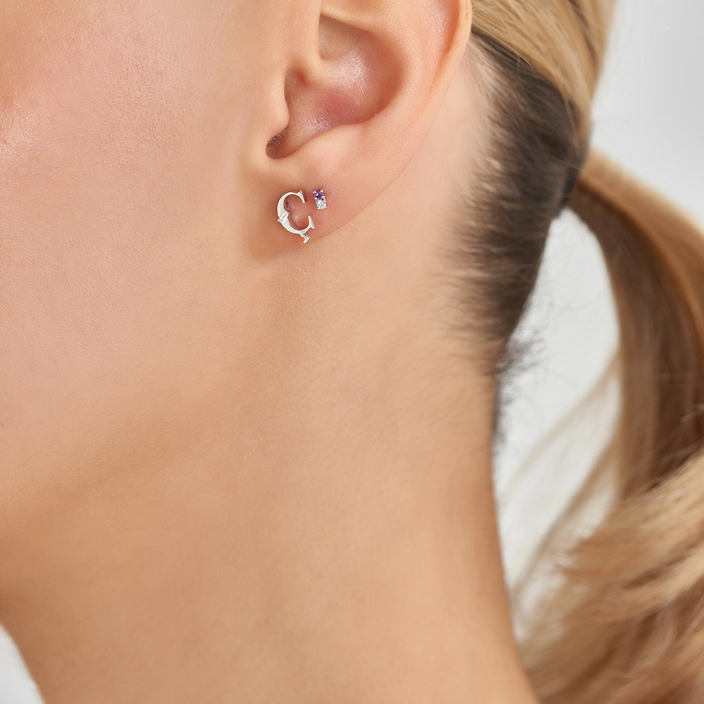 0.04 CT Diamond and Amethyst Mini Single Earring - 2