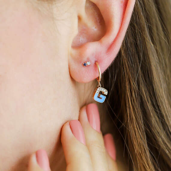 0.04 CT Sapphire and Aquamarine Mini Single Earring - 2