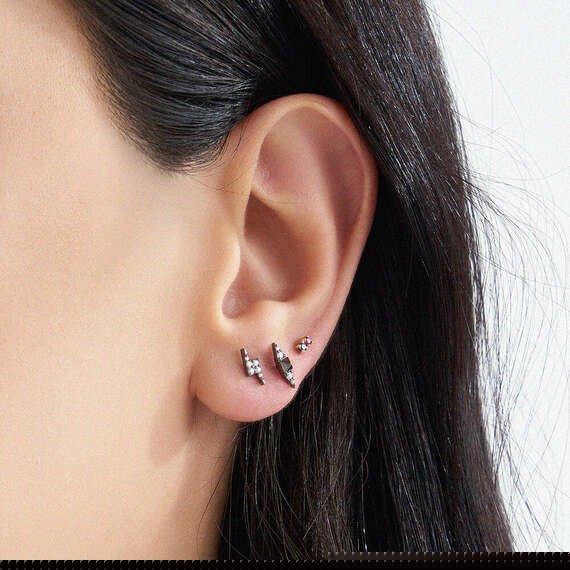0.05 CT Black Diamond and Ruby Mini Single Earring - 4