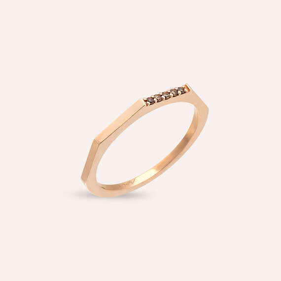 0.05 CT Brown Pırlanta Taşlı Rose Altın Yüzük - 1