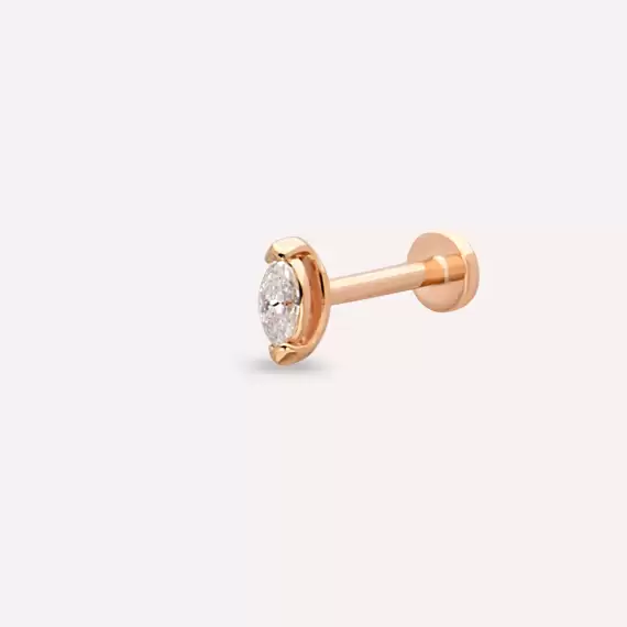 0.08 CT Markiz Kesim Pırlanta Taşlı Rose Altın Piercing - 1