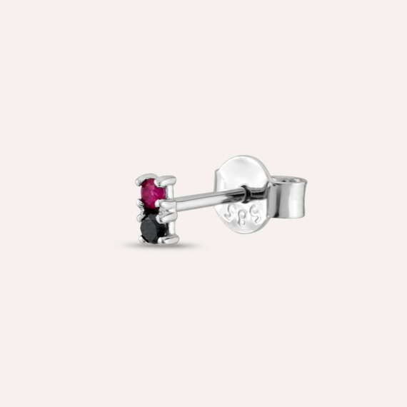 0.05 CT Black Diamond and Ruby Mini Single Earring - 1