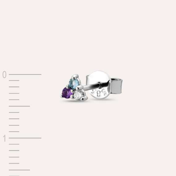 0.06 CT Diamond, Amethyst and Aquamarine Mini Single Earring - 2