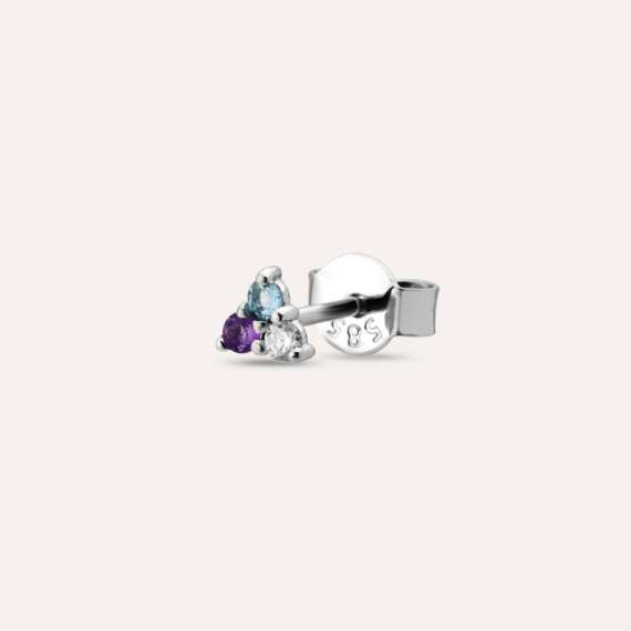 0.06 CT Diamond, Amethyst and Aquamarine Mini Single Earring - 1