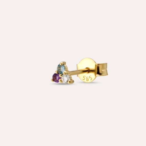 0.06 CT Diamond, Amethyst and Aquamarine Mini Single Earring - 1