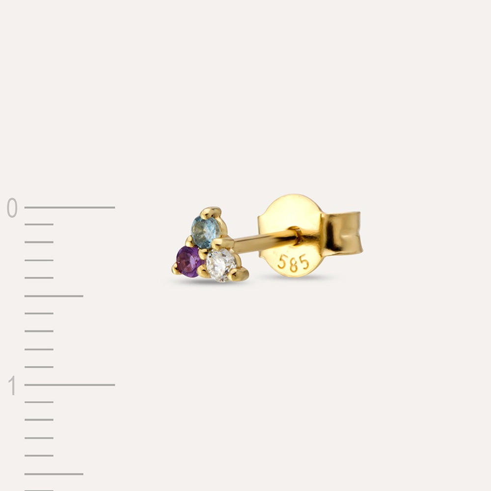 0.06 CT Diamond, Amethyst and Aquamarine Mini Single Earring - 3