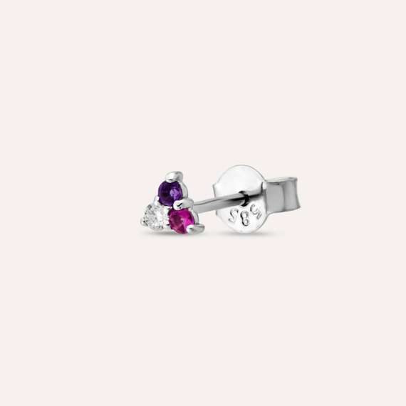 0.06 CT Diamond, Amethyst and Ruby Mini Single Earring - 1