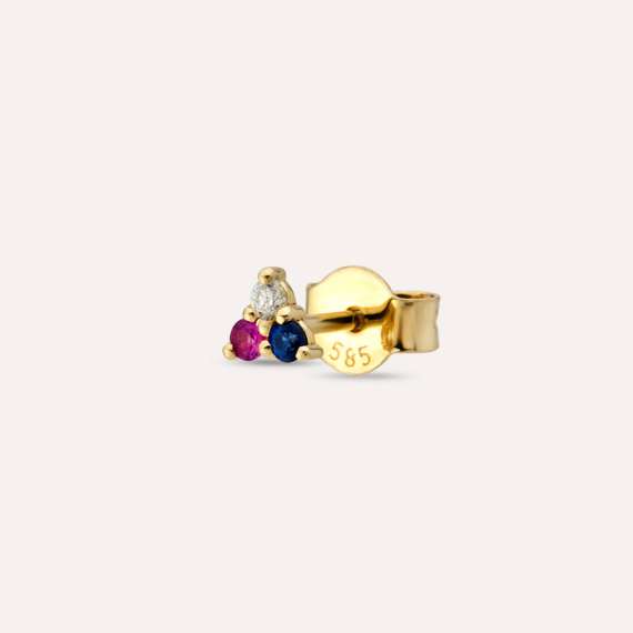0.06 CT Diamond, Sapphire and Ruby Mini Single Earring - 1