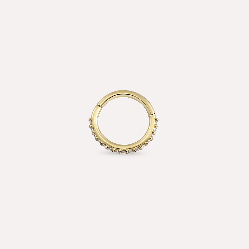 0.06 CT Pırlanta Taşı Sarı Altın Halka Piercing - 1