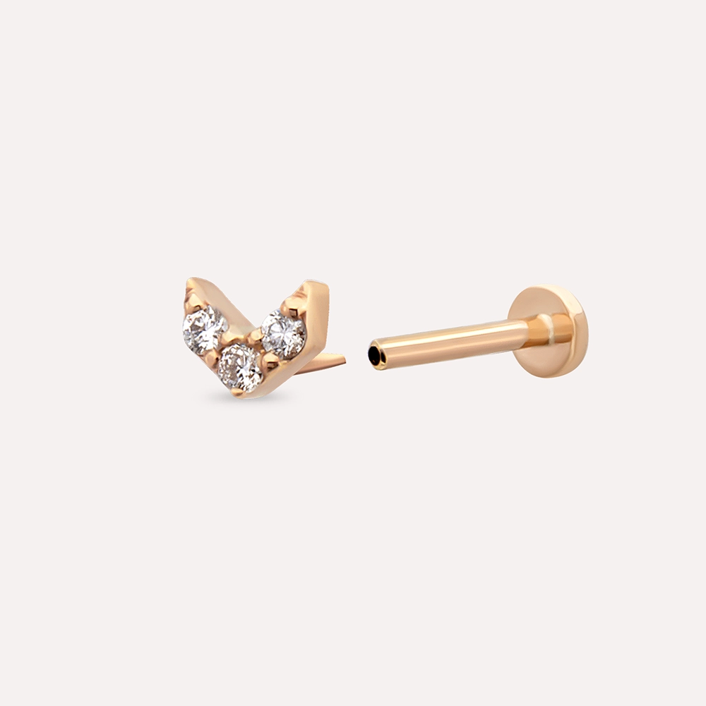 0.06 CT Pırlanta Taşlı Rose Altın Piercing - 3