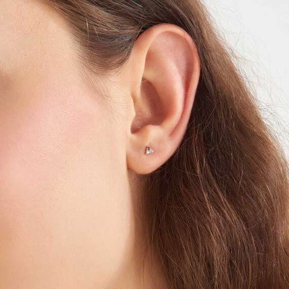 0.07 CT Brown Diamond, Amethyst and Aquamarine Mini Single Earring - 2