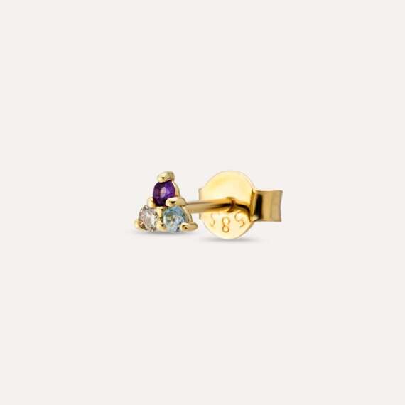 0.07 CT Brown Diamond, Amethyst and Aquamarine Mini Single Earring - 1