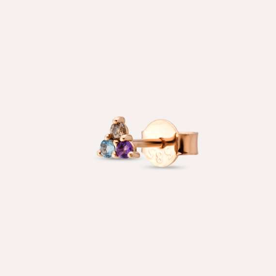 0.07 CT Brown Diamond, Amethyst and Aquamarine Mini Single Earring - 1