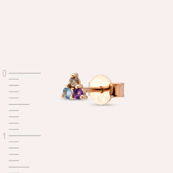 0.07 CT Brown Pırlanta, Ametist ve Aquamarin Taşlı Mini Tek Küpe - 3