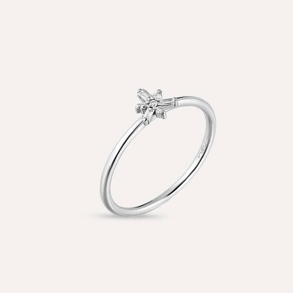 0.08 CT Baget Pırlanta Taşlı Beyaz Altın Minimal Yüzük - 4