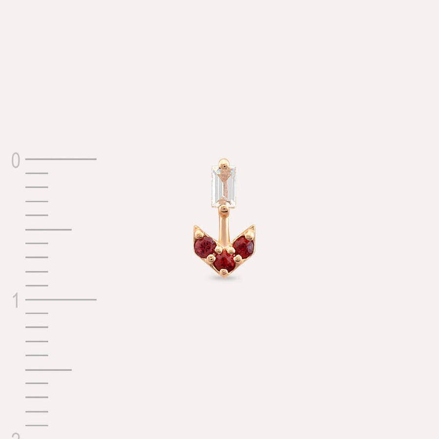 0.09 CT Red Sapphire and Baguette Cut Diamond Mini Single Earring