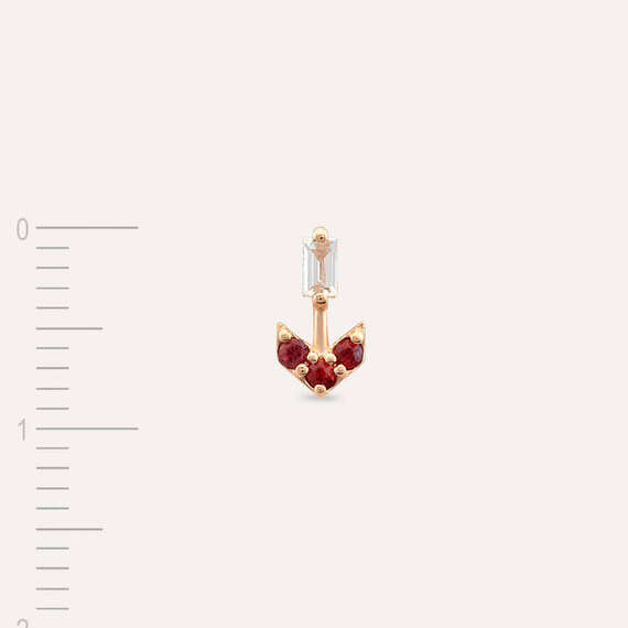 0.09 CT Red Sapphire and Baguette Cut Diamond Mini Single Earring - 6