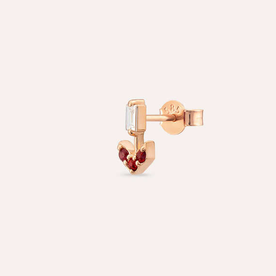 0.09 CT Red Sapphire and Baguette Cut Diamond Mini Single Earring - 1