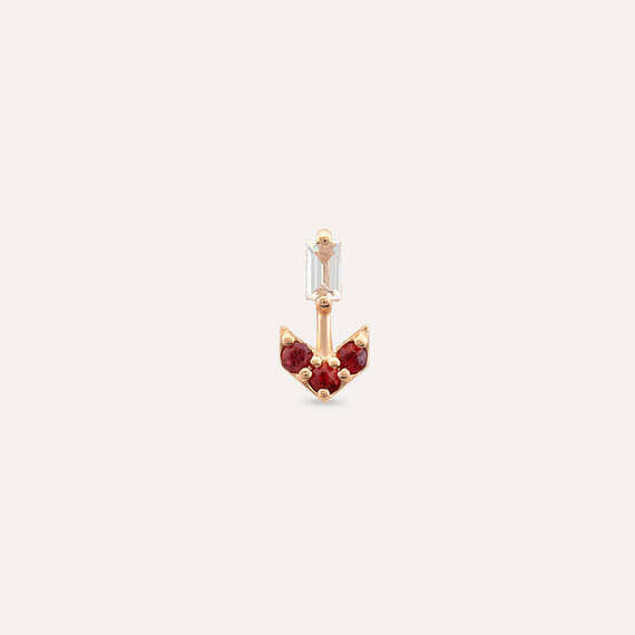 0.09 CT Red Sapphire and Baguette Cut Diamond Mini Single Earring - 4