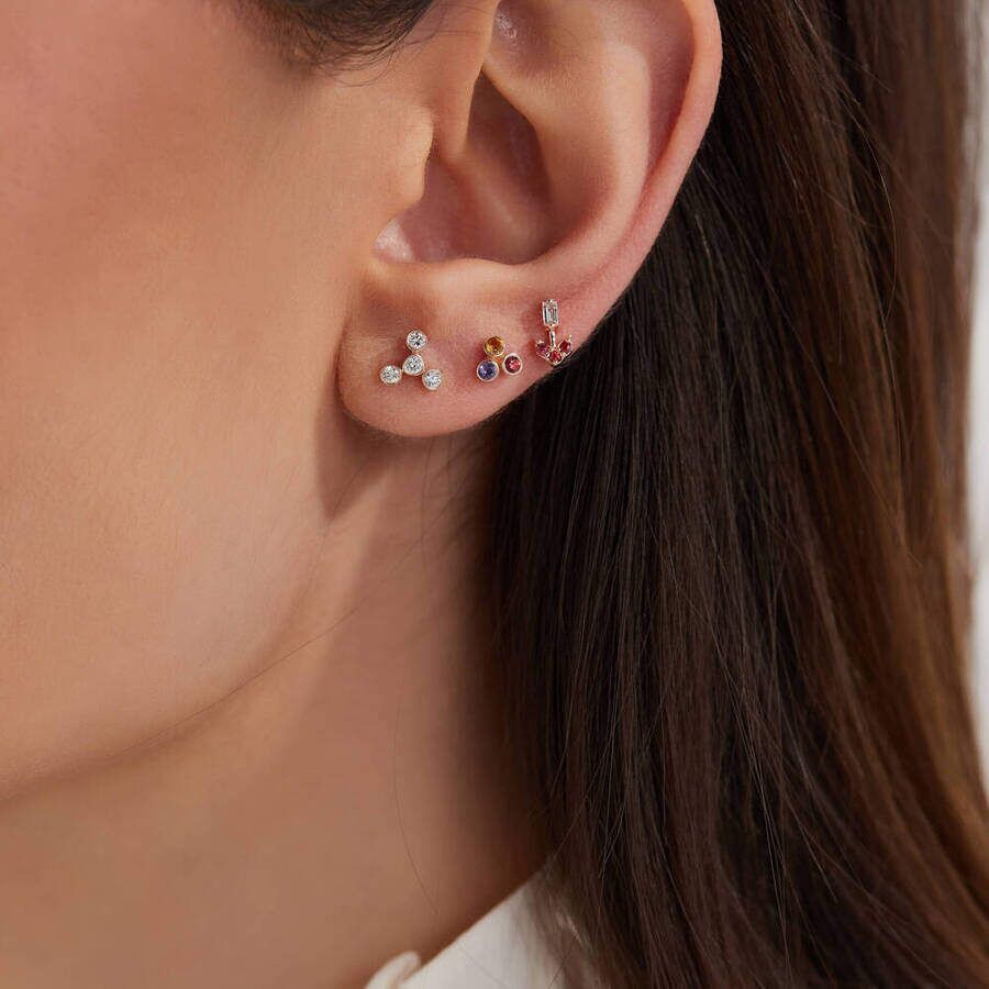 0.09 CT Red Sapphire and Baguette Cut Diamond Mini Single Earring