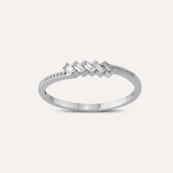 0.09 CT Baget Pırlanta Taşlı Beyaz Altın Yüzük - 1