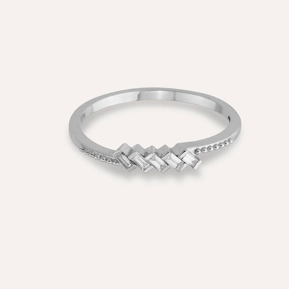 0.09 CT Baget Pırlanta Taşlı Beyaz Altın Yüzük - 3