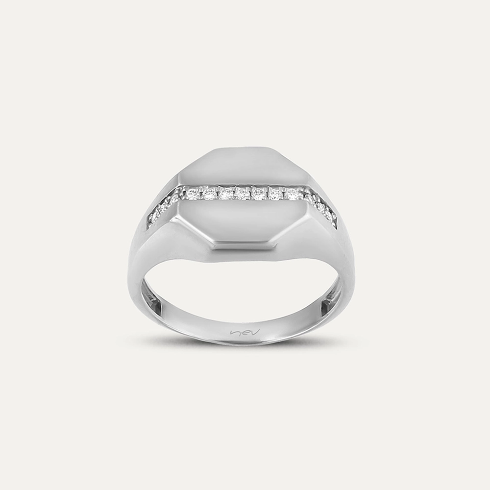 0.10 CT Diamond White Gold Signet Ring - 1